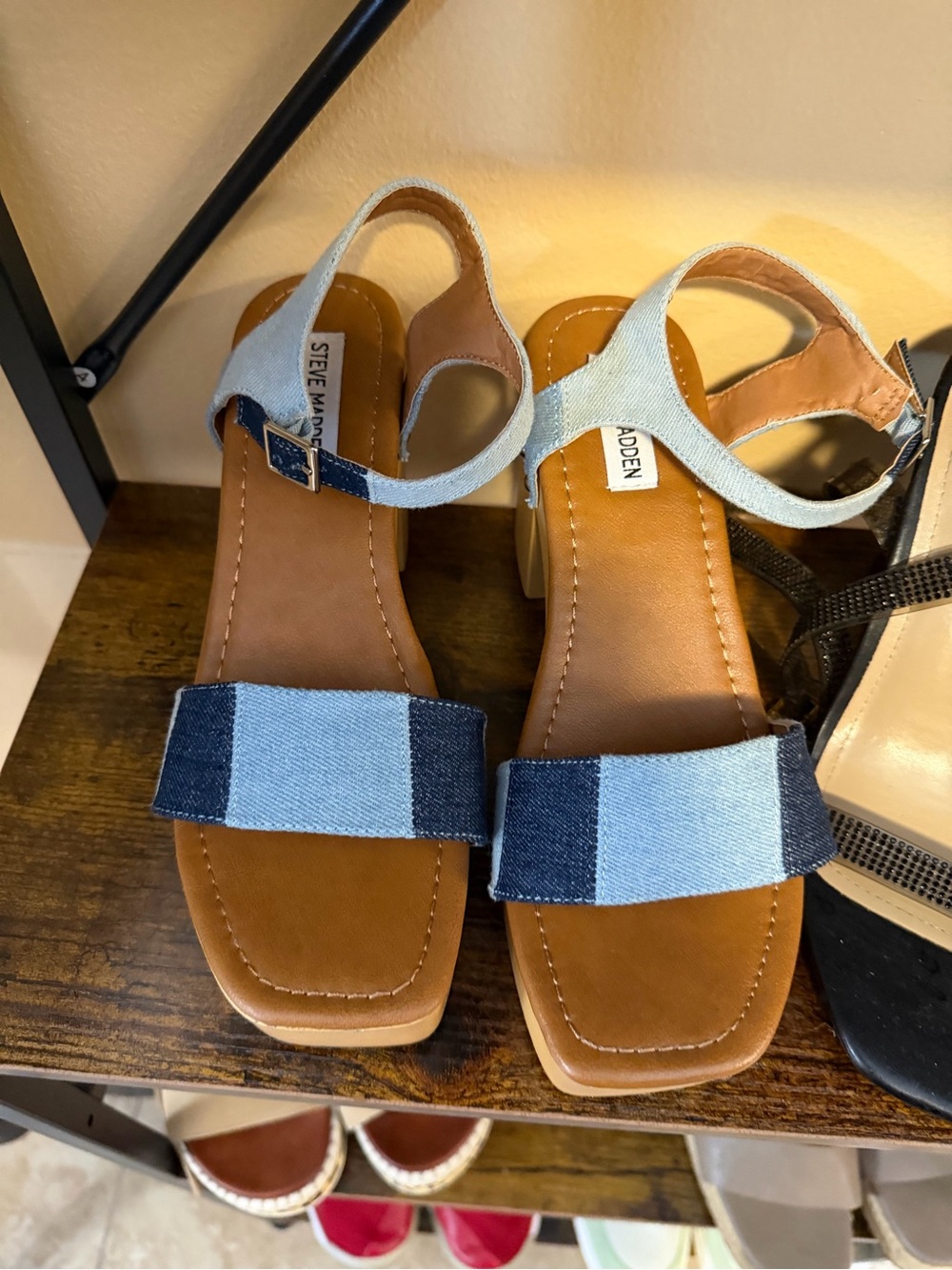 Steve Madden Two-Tone Blue Denim Strap Sandals